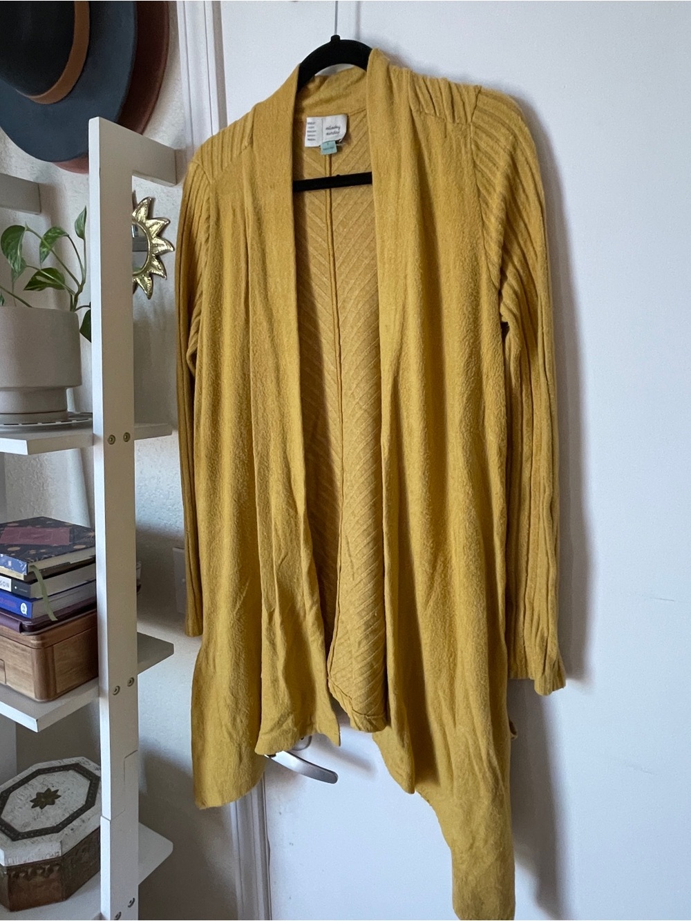 Anthro / Saturday Sunday / mustard yellow  open draped ribbed cardigan sweater
